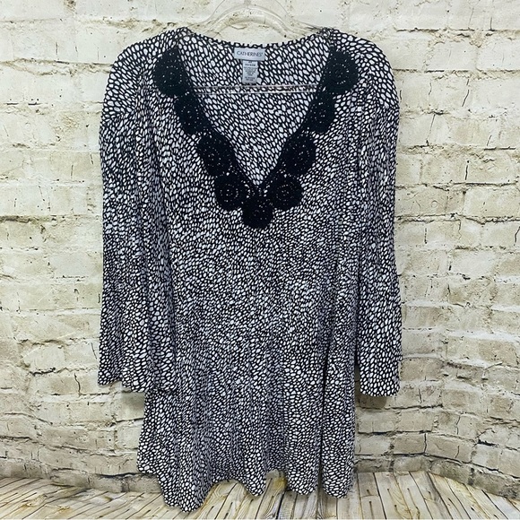 Catherines Black White Polka For Crochet Pleated Top - Picture 1 of 5